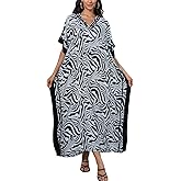 Kaftan Dresses for Women V-Neck Print Swimsuit Cover Up Plus Size Beach Caftan Lounge Dress