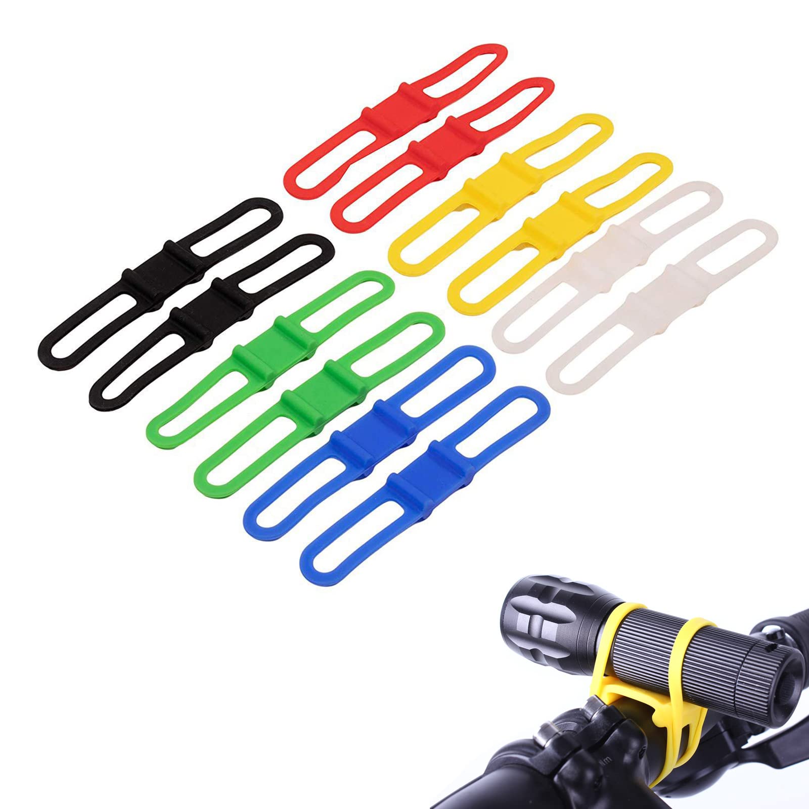 SHULLIN Pack of 12 Bicycle Silicone Band Bicycle Straps Bicycle Stretch Rubber Rings Handlebar Holder Straps Handlebar Mount Bicycle Silicone Bands Elastic Torch Holder Bicycle Strap Band