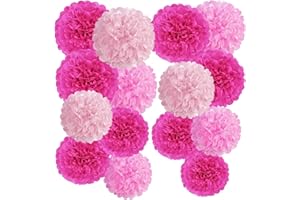 EASY JOY Hot Pink Tissue Pom Poms Paper Flowers Hanging Decorations Pink Flower Ball for Mother's Day Baby Shower Wedding Nursery Birthday Party Backdrop Home Outdoor