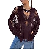 Verdusa Women's Hollow Out Crochet Sweaters Top Long Sleeve Ripped Knit Top Gothic Clothes Concert Outfits Fall Clothes