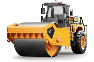 Pupu Pig Kids Metal Construction Toys - Steam Roller, Upgraded Construction Vehicle with Lights and Sounds, Die-Cast Model Toy Car, Road Roller Toy for Boys Girls Toddlers Kids Gift, Ages 3+, Yellow