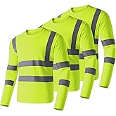 Ubon Hi Vis Shirts for Men, Safety Shirts Long Sleeve High Visibility Reflective Construction Shirts for Work 3-Pack