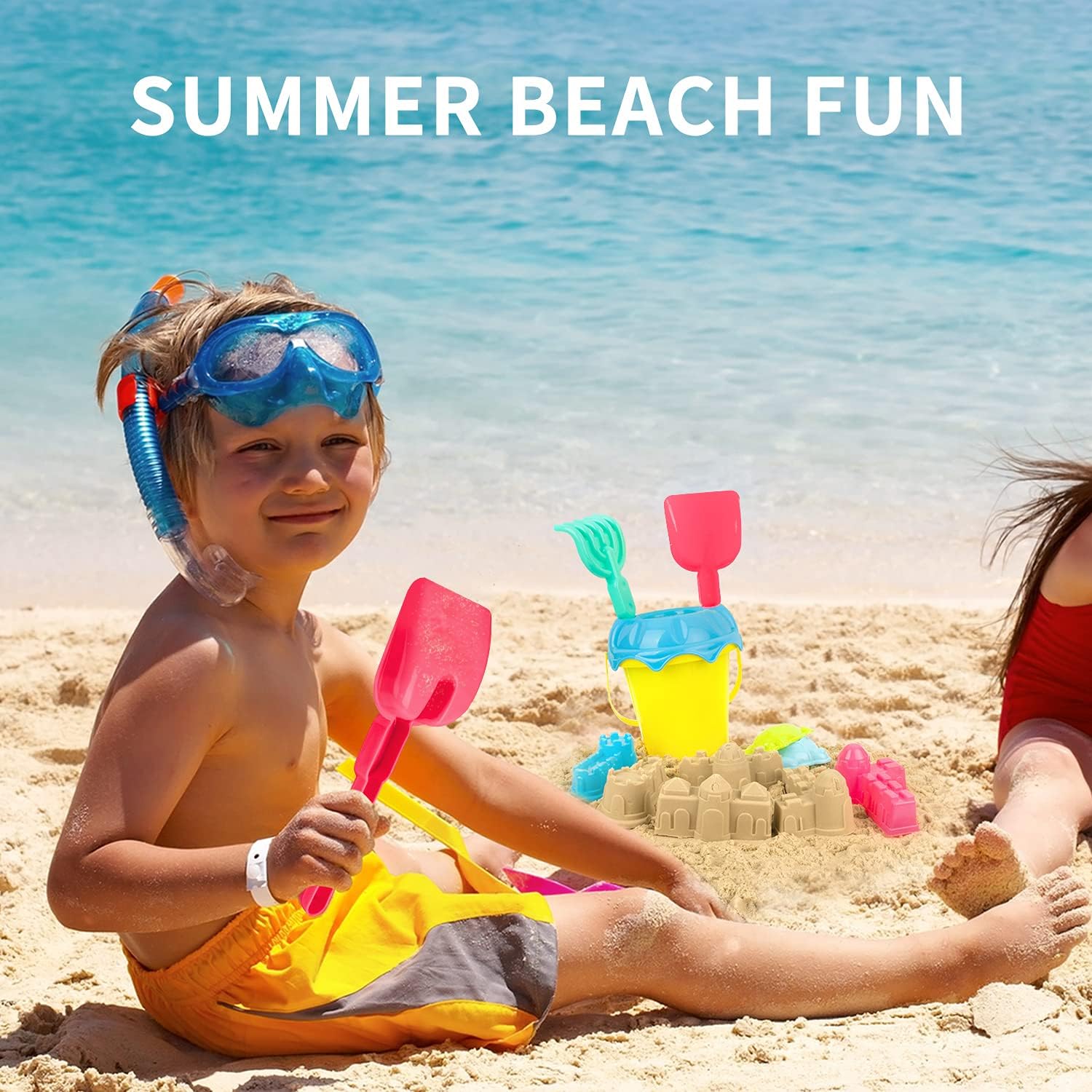 Beach Toys for Kids, Sand Toys Set Includes 8 Inch Bucket, 6 Inch Bucket, Watering Can, Shovel, Rake, Animal and Castle Sand Molds, Sand Box Toys Gift for Toddlers Boys & Girls (12 Pieces): Toys & Games