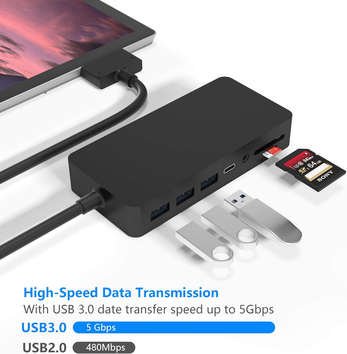 Surface Pro Dock For Surface Pro 4 5 6 Hub Docking Station With Hdmi Usb C Sync Port 3x Usb 3 0 Ports Dp Rj 45 Gigabit Ethernet Port Audio Out Port Sd Tf Card Reader Vga