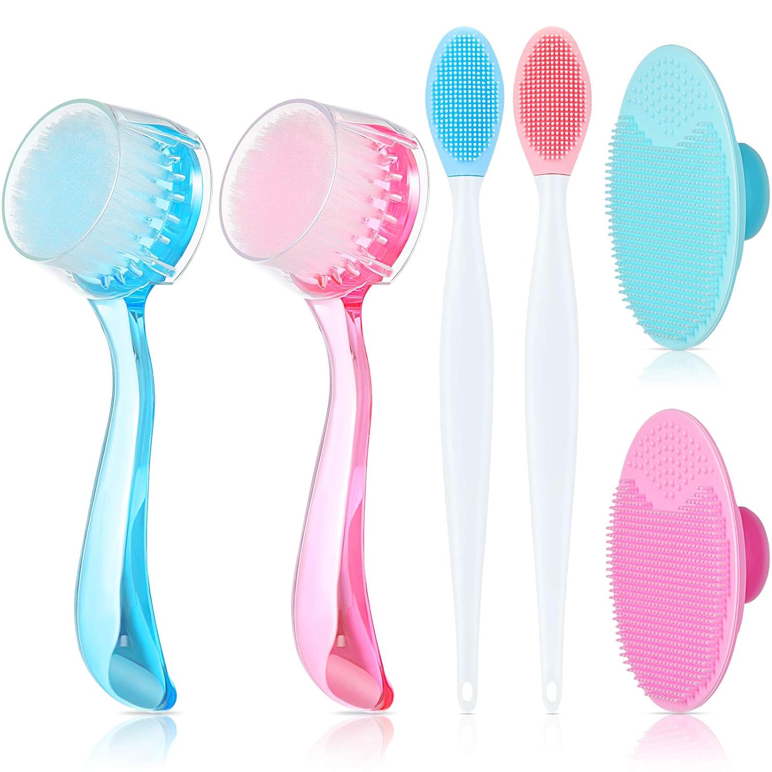 6 Pieces Facial Lips Cleansing Brush Set 2 Pieces Soft Silicone Face Scrubbers 2 Pieces Lips Scrub Silicone Exfoliating Brush 2 Pieces Facial Soft Bristle Exfoliator Cleaner Brush for Makeup Skincare: Beauty
