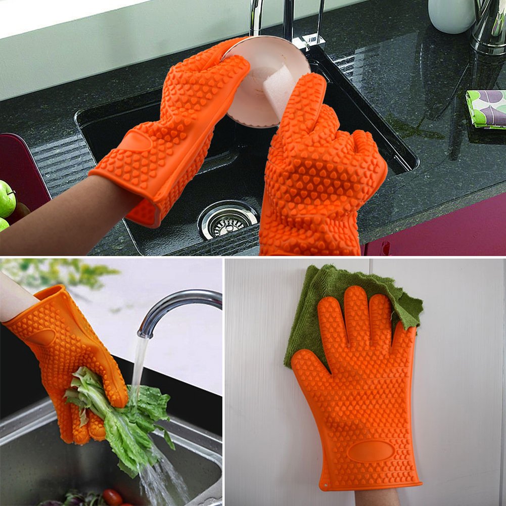 XCOOK Oven BBQ Gloves Heat Resistant Waterproof Non-Slip Cooking Baking Cleaning Silicone Gloves