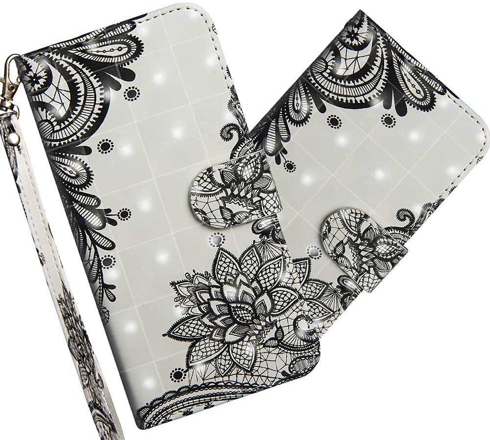 COTDINFOR Compatible with Samsung Galaxy A32 4G Wallet Case Art 3D Painted PU Leather Magnetic Clasp Card Holder Stand Flip Case for Galaxy A32 4G Cover Diagonal Black Flowers YX.