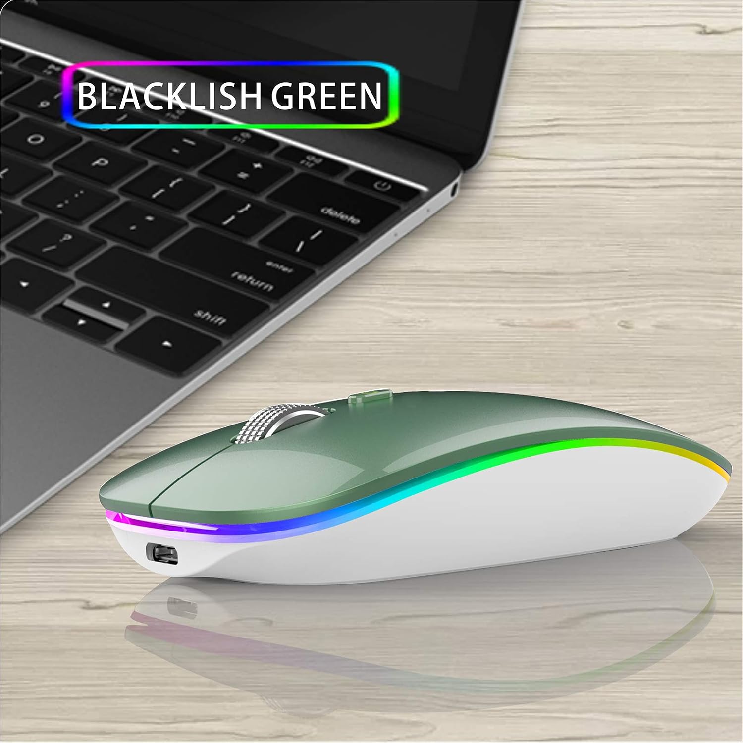 Uiosmuph G12 Wireless Mouse, 2.4GHz with USB Receiver & USB C Adapter, Slim Rechargeable Silent Wireless Mouse for Laptop PC - Image 3