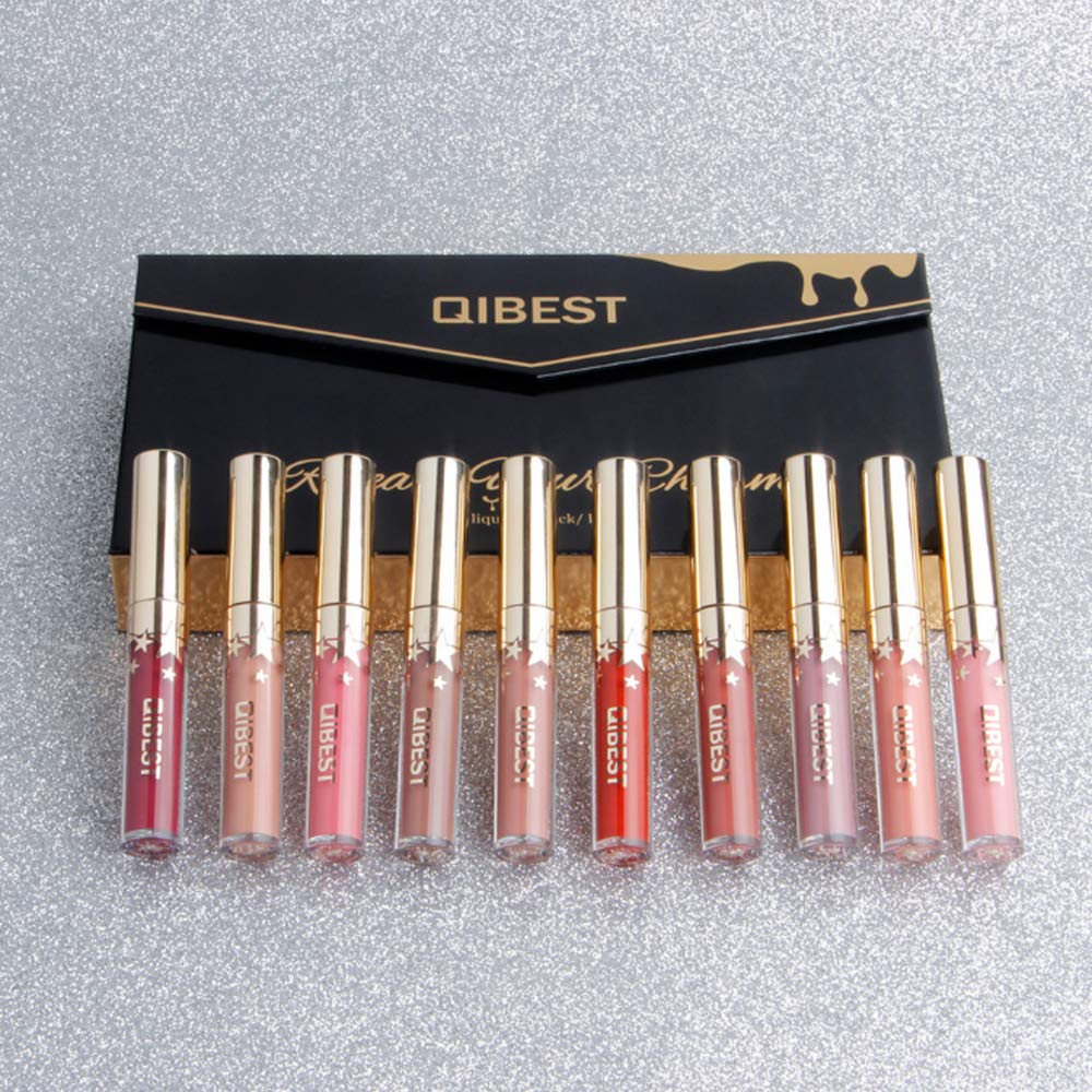 Matte Nude Lipstick Set, 10 Colors Waterproof Long Lasting Lip Gloss Non-Stick Cup Liquid Velvety Lipstick Set (10-1)