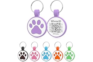 WhoseID QR Code Cat Tag, Modifiable Online Profile, Multiple Emergency Contact, Silicone Cat Tag, Lightweight, Waterproof, No Jinging, Collar Accessories (Medium to Large Breeds - 1.25", Purple)