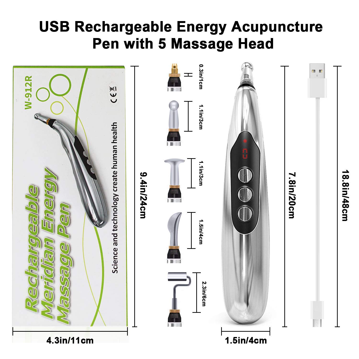 5in1 Acupuncture Pen, USB Rechargeable Electronic Acupuncture Pen