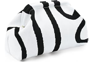 WOZEAH Summer Clutch Purses for Women Casual Crochet Dumpling Bag Colorblock Striped Cloud Clutch Handbags