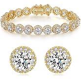 Gemsme 18K White Gold Plated Cubic Zirconia Tennis Necklace/Bracelet/Stud Earrings Set for Women Men