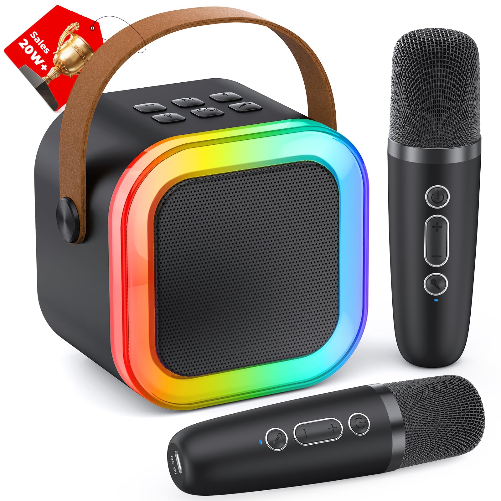 Photo 1 of Karaoke Machine for Kids Adults, Portable Bluetooth Mini Karaoke Microphone Singing Speaker with 2 Wireless Mic and Light, for All Smartphones,Birthday, Family,Home Party (Black)