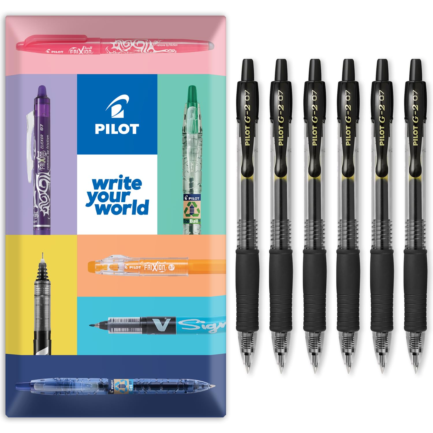 PILOT G-2 Retractable Gel Ink Rollerball Pens - 0.7mm Nib Tip - In Envelope Gift Packaging - Pack Set of 6 - Black Ink
