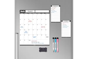 ALEZEL Dry Erase Calendar for Fridge Magnetic, Vertical Monthly Refrigerator Calendar Whiteboard Set - Includes 2 Dry Erase to Do List (Shopping List), 3 Markers + Eraser