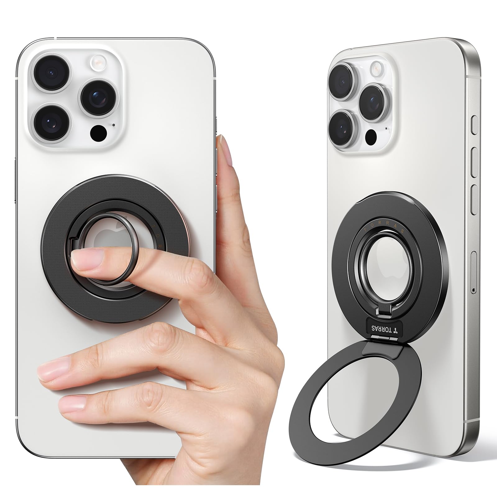Photo 1 of TORRAS Upgrade Gen2.0 (Dual-Ring) Fit for MagSafe Phone Grip Ring Holder, Kickstand Magnetic, Compatible with MagSafe Accessories for iPhone 16/15/14/13/12/11 Samsung, Google, Android, Matte Black