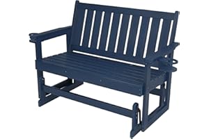 Mosbrisa Poly Lumber Patio Glider, HIPS Material Weather-Resistant Swing Bench for Outdoor Porch Garden (Navy Blue, 2-Seater)