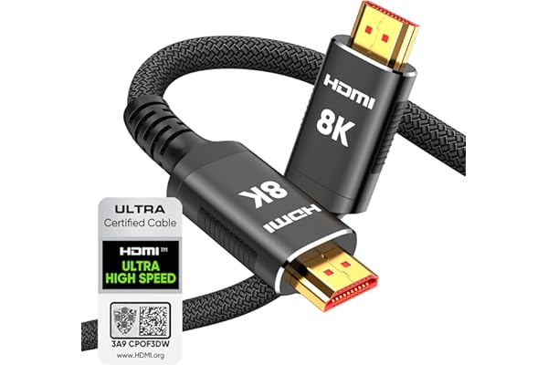 Snowkids 8K Certified HDMI 2.1 Cable 10 ft, Non-Slip Nylon Braided, 48Gbps Ultra High-Speed HDMI Cables Cord, 10K 8K@60Hz, 4K@120Hz Compatible for TV/PS-5/X-box/Projector/Sound System & More