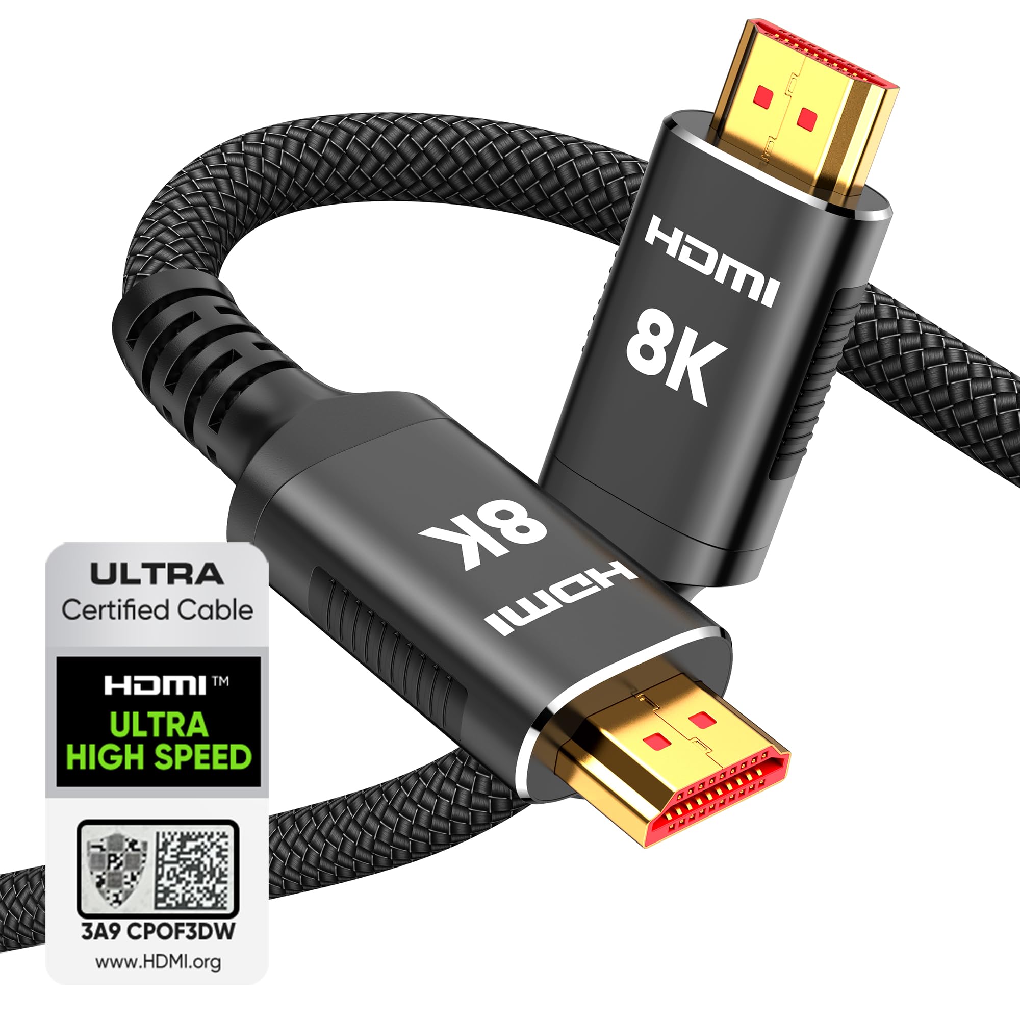 Photo 1 of Snowkids 8K Certified HDMI 2.1 Cable 10 ft, Non-Slip Nylon Braided, 48Gbps Ultra High-Speed HDMI Cables Cord, 10K 8K@60Hz, 4K@120Hz Compatible for TV/PS-5/X-box/Projector/Sound System & More