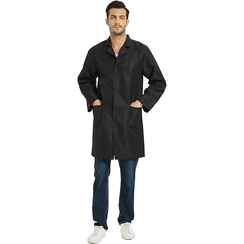 VOGRYE Professional Lab Coat for Women Men Long Sleeve, White, Unisex XXS-4XL