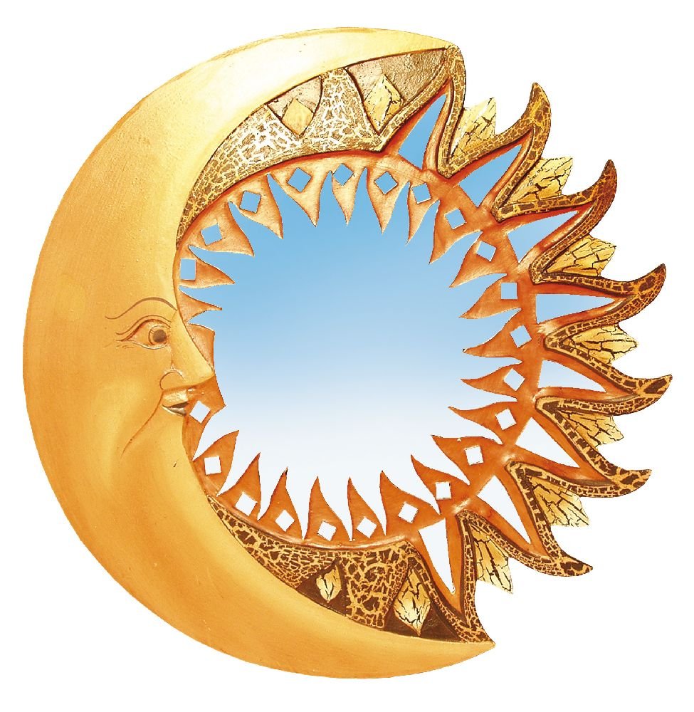 Unbekannt Specchio Mosaico Sole Luna Antico 40 cm Legno Specchi da