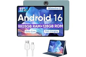 WXUNJA Android 16 Tablet,11 Inch Tablets with Octa Core Processor, 28GB RAM 128GB ROM 1TB Expand, Widevine L1, 8000mAh Battery, 2.4/5Ghz Dual WiFi/GPS/FM, 5/8MP Cameras, Case Included, Blue