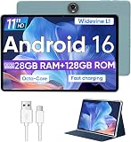 WXUNJA Android 16 Tablet,11 Inch Tablets with Octa Core Processor, 28GB RAM 128GB ROM 1TB Expand, Widevine L1, 8000mAh Battery, 2.4/5Ghz Dual WiFi/GPS/FM, 5/8MP Cameras, Case Included, Blue