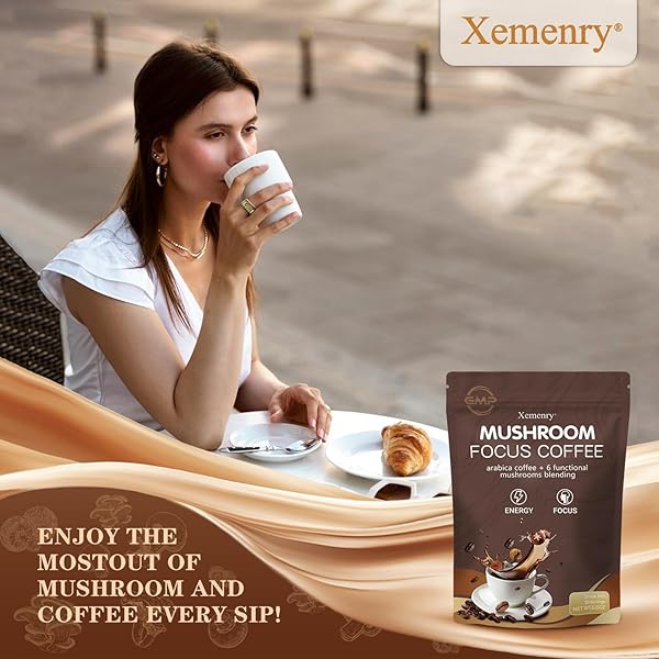 MUSHROOM COFFEE ORGANIC,ENHANCED FOCUS, IMPROVED ENERGY,BOOSTED IMMUNITY, 6 ADAPTOGENIC MUSHROOMS: LION’S MANECORDYCEPS, REISHI, KING TRUMPET, SHIITAKE, CORDYCEPS & TURKEY TAIL, 30 SERVINGS