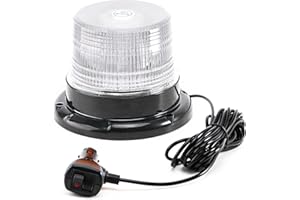 PKINGLAKE 1-Pcs White LED Beacon Lights 12-24V Warning Safety Flashing Emergency Roadside Strobe Mini Light Bar with Magnetic Base for Snow Plow Truck Construction Vehicles Forklift Tractor Golf Carts