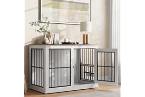 IDEALHOUSE Heavy-Duty 39.7" White Wooden Dog Kennel, Decorative Dog Cage House with Liftable Top, Multi-Functional Pet Furnit