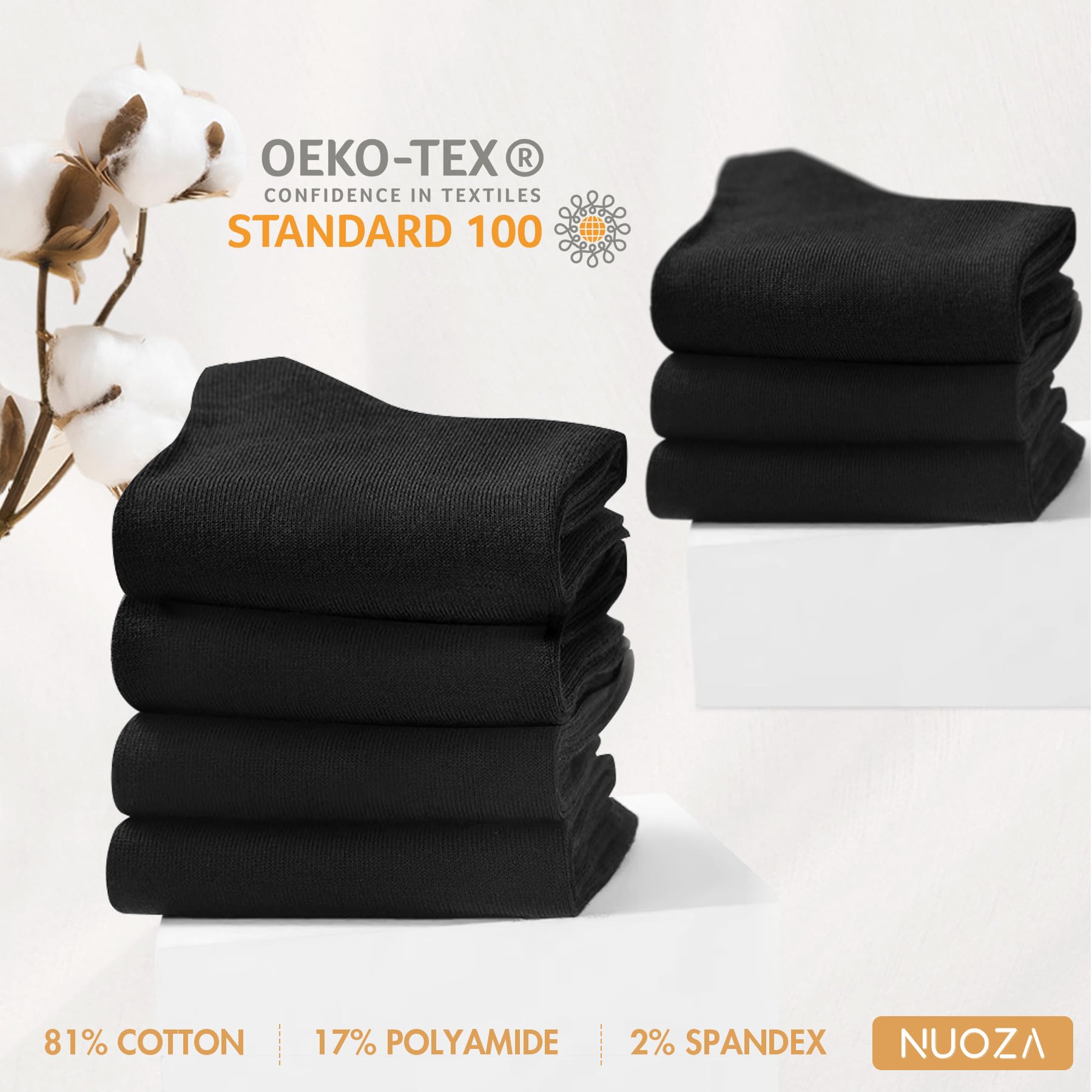 NUOZA 12 Paar Socken Herren 43-46 Schwarz Sportsocken Baumwolle Tennissocken Herren 43-46 Business Socken Damen Lange Atmungsaktive Socks Schwarze Herrensocken Wandersocken Männer Laufsocken 5