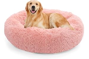 NOYAL Calming Donut Dog Bed for Small to Medium Dogs & Cats - Plush Faux Fur Anti-Anxiety Pet Bed with Machine Washable Cover & Non-Slip Base