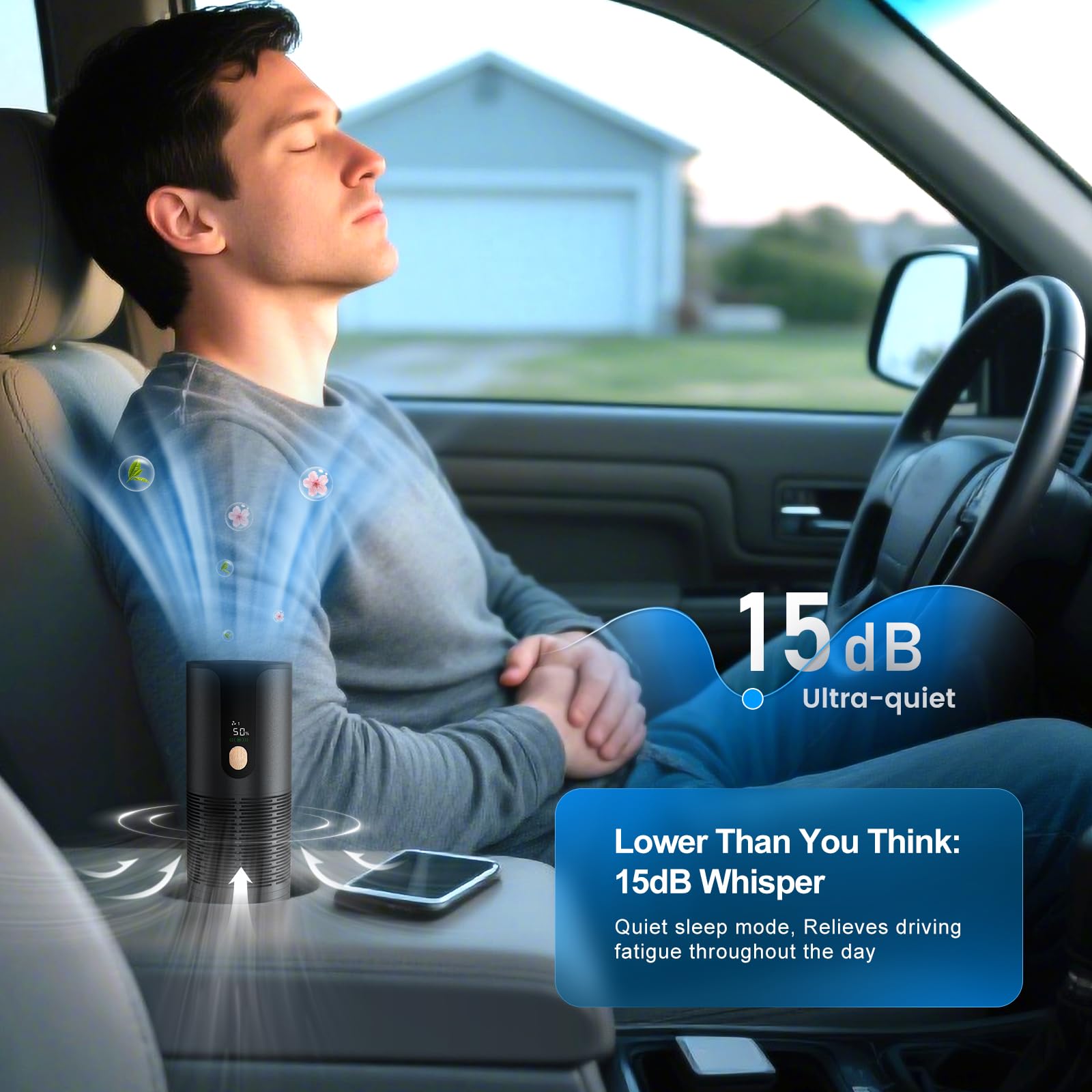 Mini Car Air Purifier-4 Layer Filtration & LCD Display,15dB Quiet,Cordless True HEPA Portable Small Air Purifier,Filters 99.97% of Smoke/Dust/Pet Odors,for Cars/Office/Travel