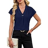 Blooming Jelly Womens Dressy Casual Blouse Business Casual Work Tops Metallic Accent V Neck Shirts Cap Sleeve Pleated Outfit