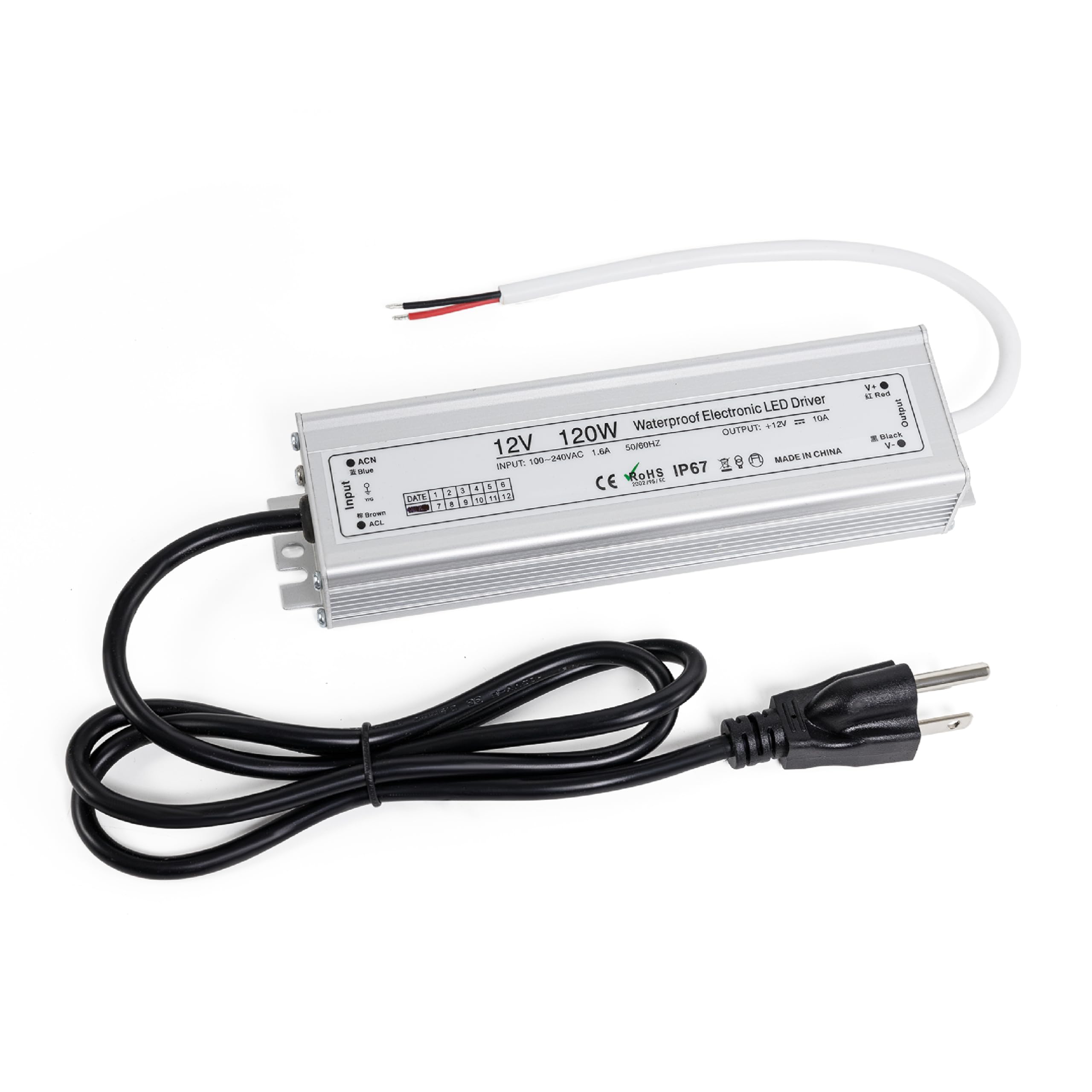 Photo 1 of [Upgraded] 120W 12V LED Power Supply Driver 10A with US Standard 3-Prong Plug by BlueStars - AC 100-260V to 12V DC Constant Voltage Transformer, IP67 Waterproof for LED Strip Lights Indoor & Outdoor