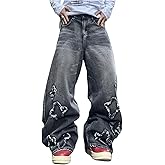 BEAUDRM Men's Hip Hop Baggy Jeans Vintage Raw Wide Leg Loose Denim Pants