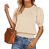 PRETTYGARDEN Womens Tops Spring 2026 Summer Puff Short Sleeve Sweater Crewneck Knit Work Blouses Dressy Casual Trendy Shirts