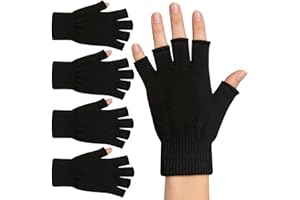 monochef 2 Pair Half Finger Gloves Winter Knit Touchscreen Warm Stretchy Mittens Fingerless Gloves in Common Size for Men and Women,black