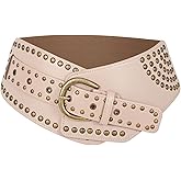 JASGOOD Women Vintage Wide Elastic Belt Studded Stretchy Waist Belt with Rivets Metal Buckle