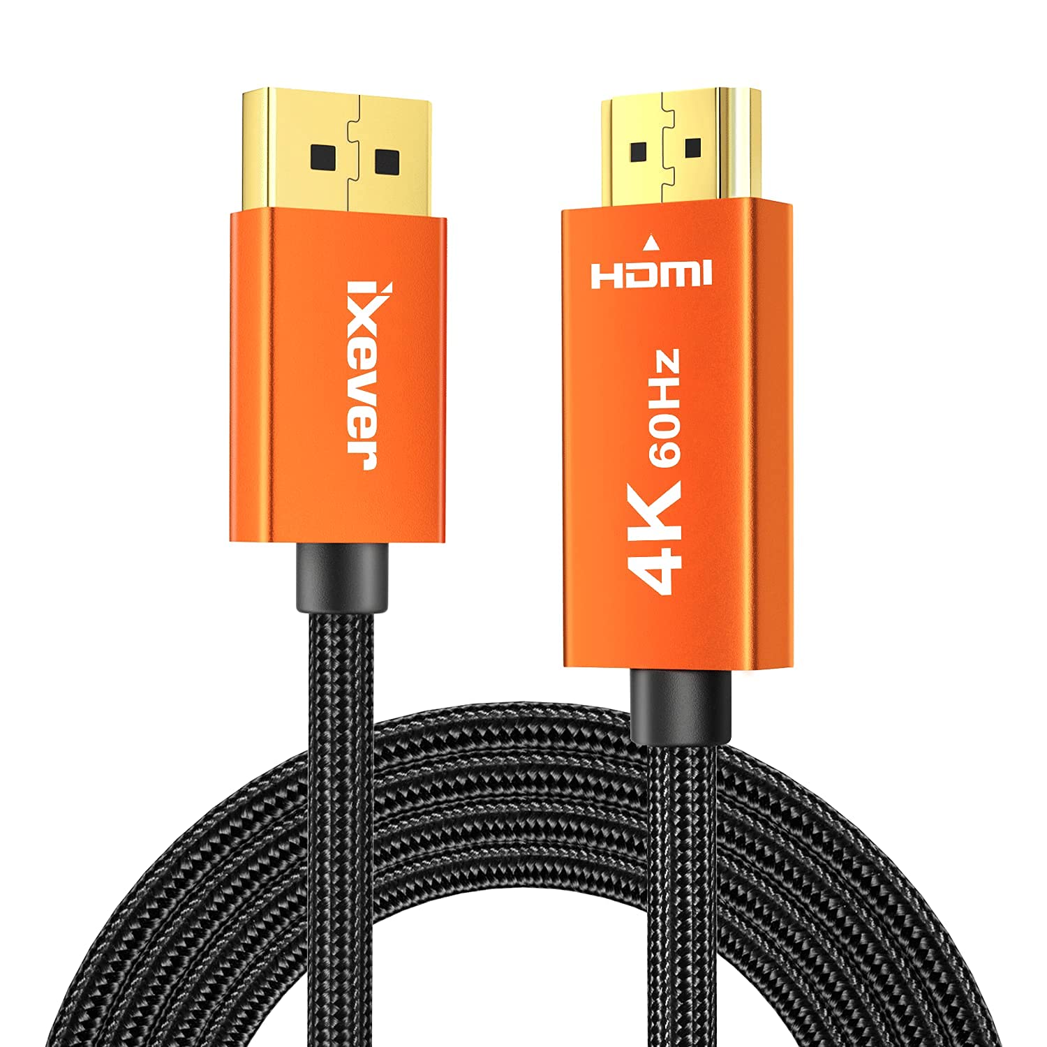 IXEVER DisplayPort Lead to HDMI [3M], 4K Display Port to HDMI Lead Cable 4K@60Hz [Gold-Plated, Aluminium Shell] Nylon Braided Uni-Direction DP to HDMI for HDTV Monitor Projector