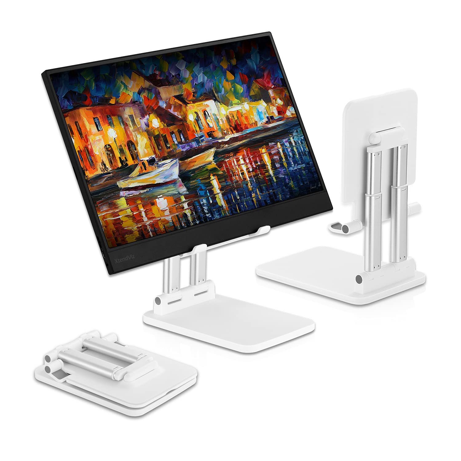 Pepper Jobs SSS-T6 (Solid Sturdy Stand) 2023 Foldable Extendable & Adjustable Stand for tablet/portable monitor/laptop. Dual-Pole Support. Ideal to hold 12 to 17 inch larger size devices (White)