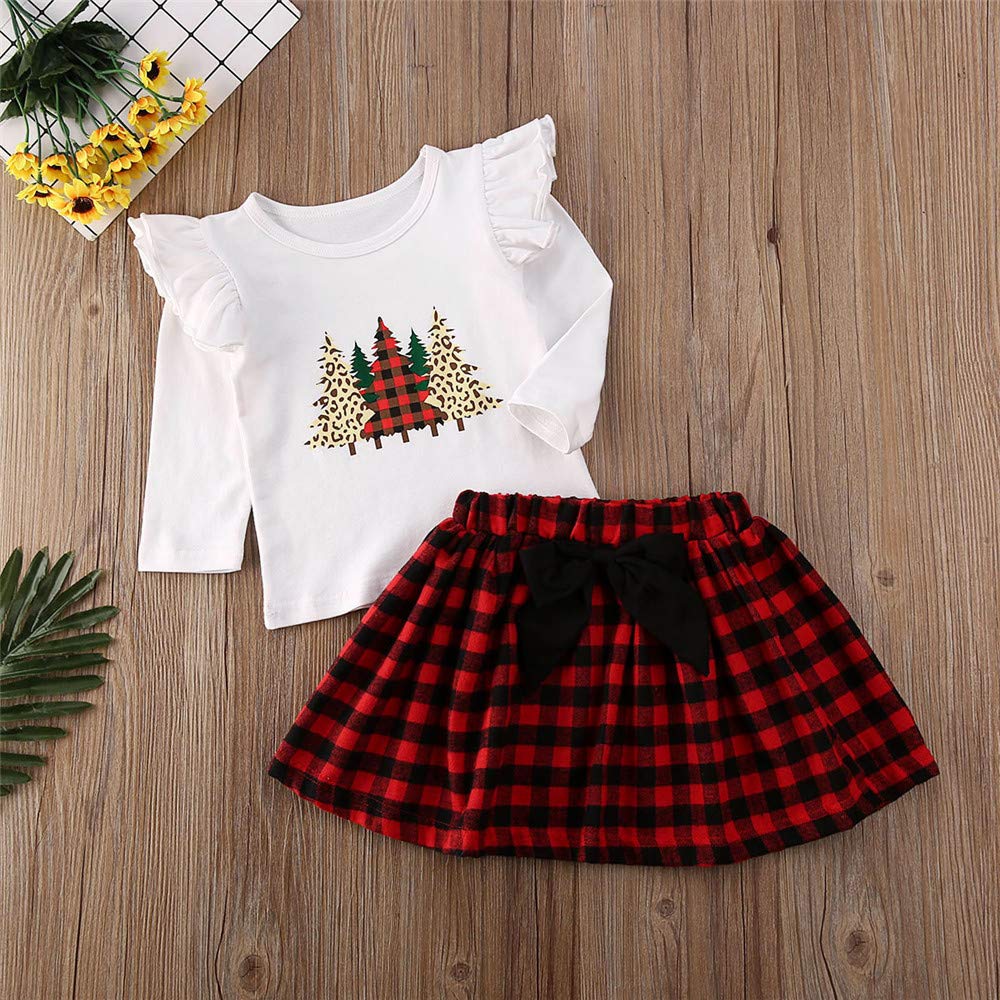 Christmas Toddler Baby Girl Matching Outfit Long Sleeve Ruffle Romper T Shirt+Plaid Skirt Outfits Sister Clothing Sets - Image 3