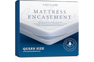 Cosy House Collection Luxury Zippered Mattress Encasement - Master Bedroom Essentials - 100% Waterproof - Rayon Derived from Bamboo - Ultimate Noiseless Comfort & Cooling (Queen)
