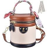 EHWZ 2025 Colorblock Bucket Bag for Women,Retro Crossbody Bags for Women Female PU Leather Color Contrast Cylinder