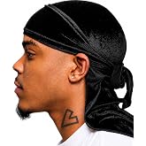 Veeta Superior Velvet Durags for Men &amp; Women - Silk &amp; Satin Durag for 360 Waves, Braids, Locs &amp; Wolfing, Long Wide Straps