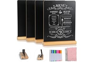 SUTINE Chalkboard Signs, 4Pack 8.6 x11 Inch Tabletop Chalk Board Sign with Beech Stand, Double-Sided Small Chalkboard Sign, M