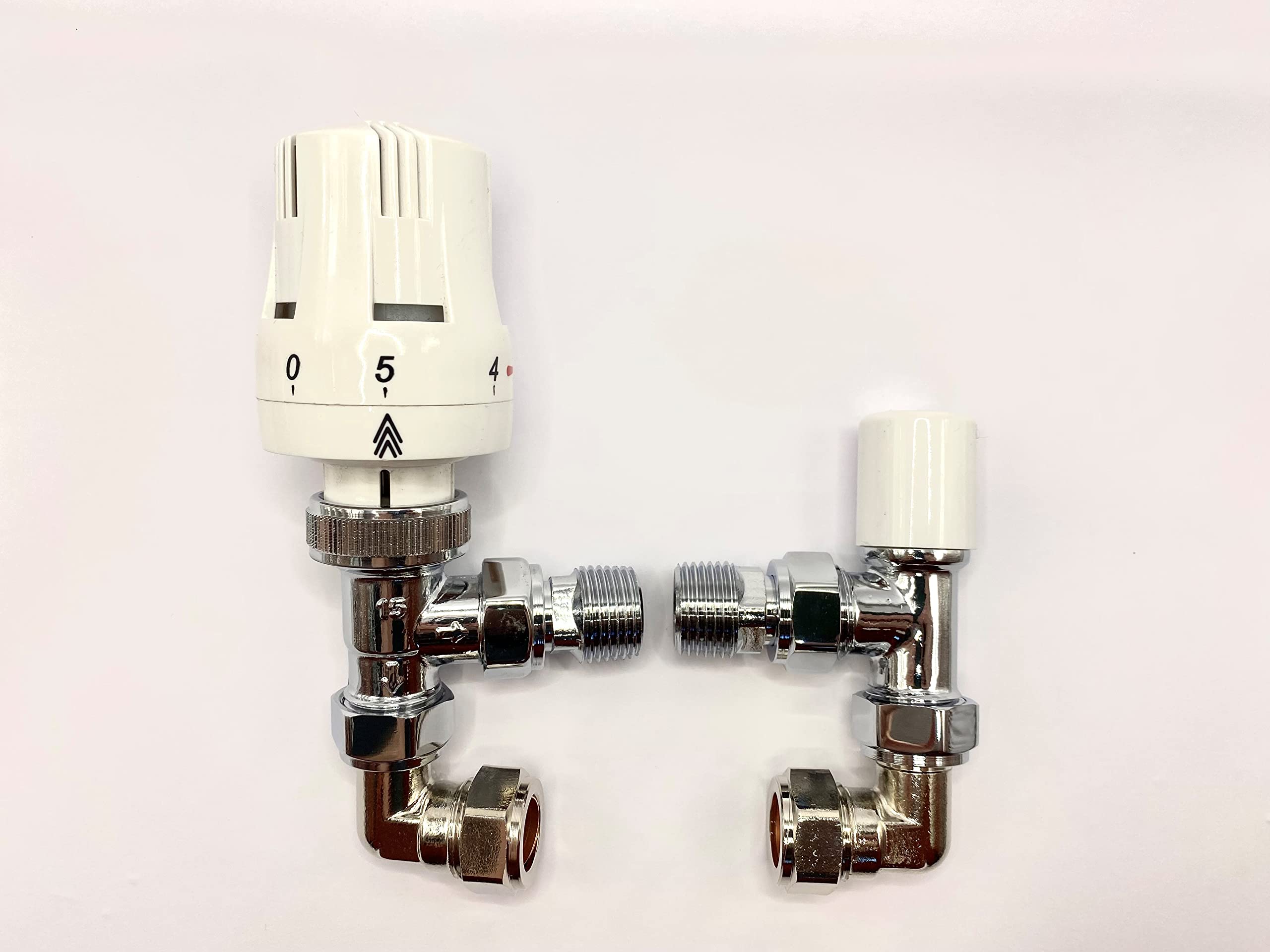 Greened House White Thermostatic Radiator Valve with 90 degree pipe connector 1/2" 15mm Designer radiator valve