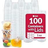 Reli. 1 oz Condiment Containers with Lids (100 sets) | Ideal for Sauce, Souffle, Samples, Jello Shot Cups | Disposable, BPA-Free Plastic | Small Containers 1oz, Bulk