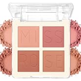 4 Colors Blush Palette, Matte Pressed Powder Blush for Cheeks, Highly Pigmented, Silky Smooth, Blendable and Long Lasting Face Blush for Daily Wear and Travel, 03 Coral Pink